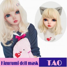 (Tao)Crossdress Sweet Girl Resin Half Head Female Kigurumi Mask With BJD Eyes Cosplay Anime Doll Mask